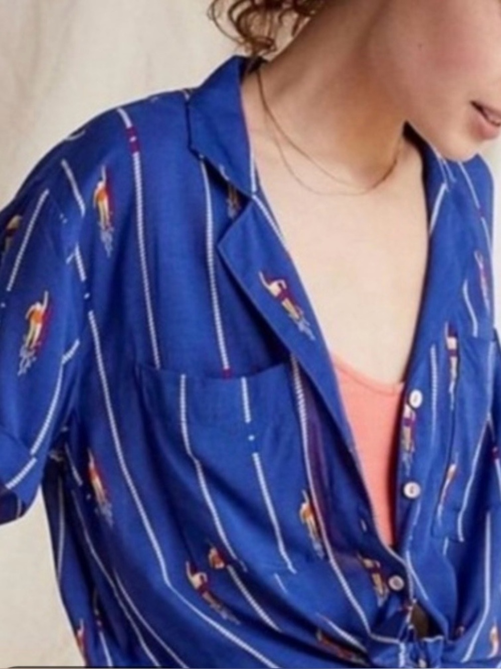 Maeve by Anthropologie Swimmers Short Sleeve Button Down Shirt size Small